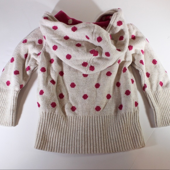 OLD NAVY Polka Dot Hooded Full Zip Up Sweater Beige Neutral Pink Layered 6-12 M - Picture 2 of 5